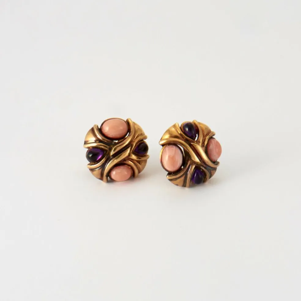 Boucles d'oreilles Corail & Améthystes