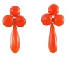BOUCLES d'OREILLES CORAIL MEDITERRANEEN 3 CABOCHONS et 1 POIRE PENDANTE