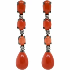 Boucles d'oreilles corail diamants Or noir