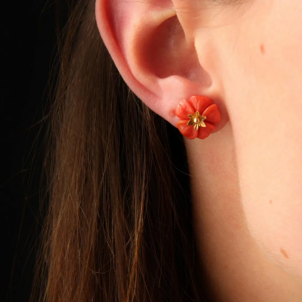 Boucles d'oreilles corail et or