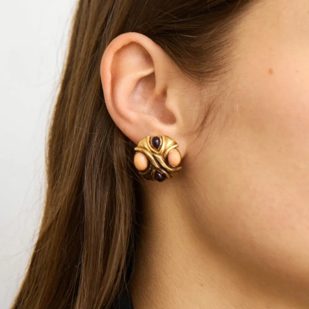 Boucles d'oreilles Corail & Améthystes