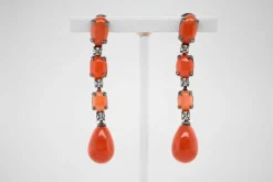 Boucles d'oreilles corail diamants Or noir