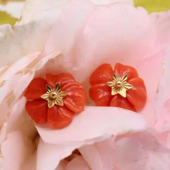 Boucles d'oreilles corail et or