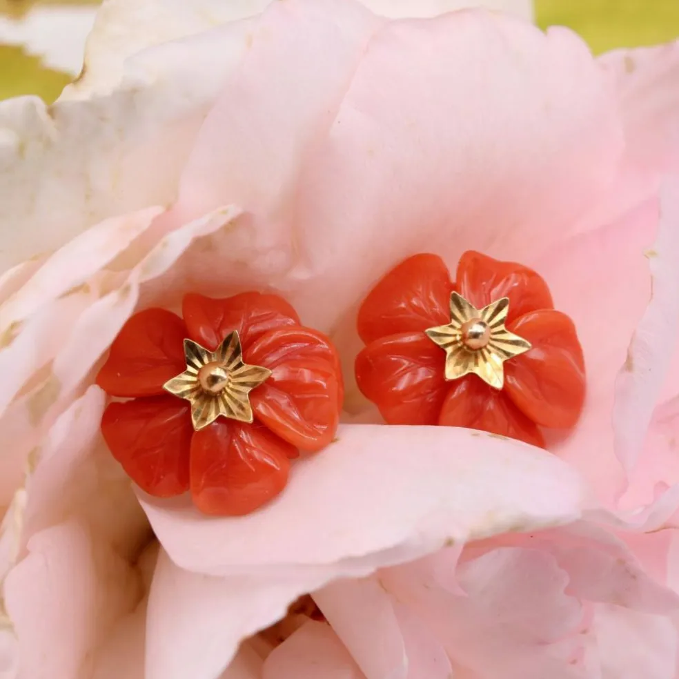 Boucles d'oreilles corail et or
