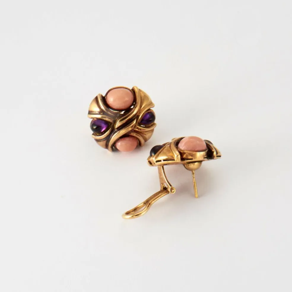 Boucles d'oreilles Corail & Améthystes