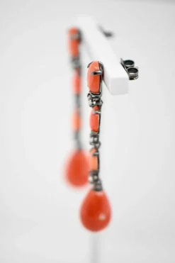 Boucles d'oreilles corail diamants Or noir