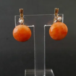 Boucles d'Oreilles Corail Peau d'Ange Et Perle