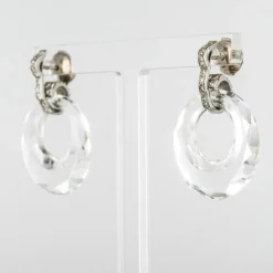 Boucles d'oreilles cristal de roche diamants