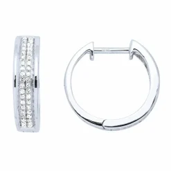 Boucles d'oreilles créoles double rangs diamant or blanc