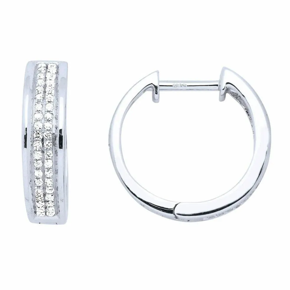 Boucles d'oreilles créoles double rangs diamant or blanc