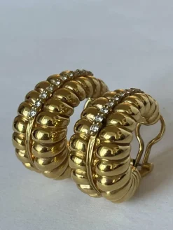 Boucles d'Oreilles Créoles Or Jaune Diamants