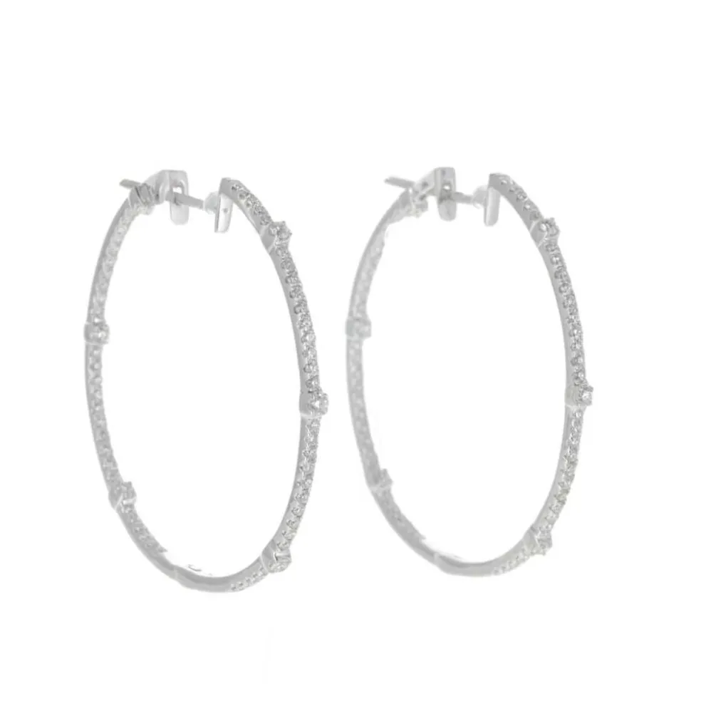 Boucles d'Oreilles Créoles Or Blanc et Diamants