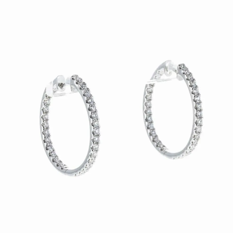Boucles d'Oreilles Créoles Or Blanc et Diamants