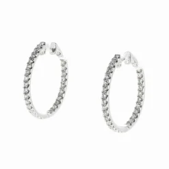Boucles d'Oreilles Créoles Or Blanc et Diamants