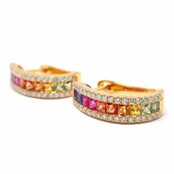 Boucles d'oreilles créoles saphirs multicolores diamants