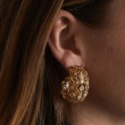 Boucles d'oreilles dentelle or et diamants