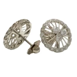 Boucles d'oreilles design Art Déco en platine sterling avec diamants