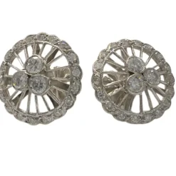 Boucles d'oreilles design Art Déco en platine sterling avec diamants