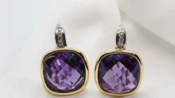 Boucles d'oreilles deux ors, améthyste et diamants