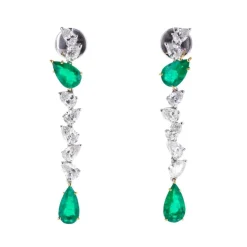 Boucles d'Oreilles Diamants et Emeraudes