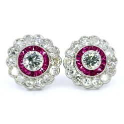 Boucles d'oreilles diamant rubis platine