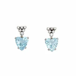 Boucles d'oreilles diamant coeur aigue-marine Vintage or blanc