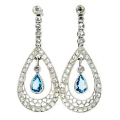 Boucles d'oreilles diamant, Aigue-marine,