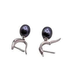Boucles d'oreilles diamants et perles grises