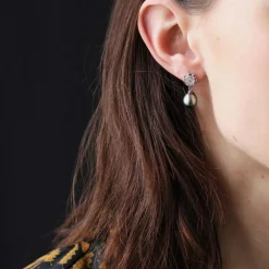 Boucles d'oreilles diamants et perles de Tahiti transformables
