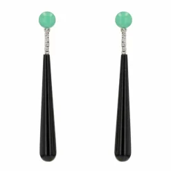Boucles d'oreilles diamants onyx chrysoprases