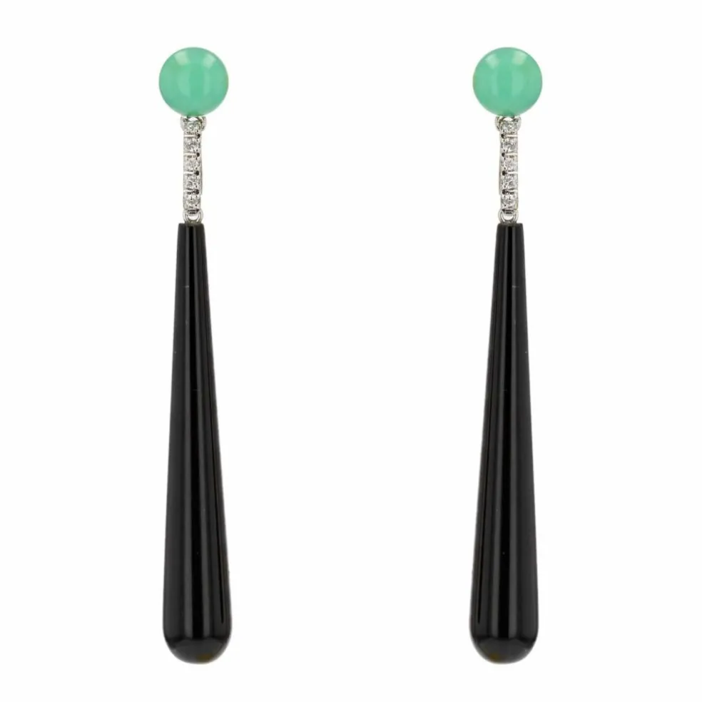 Boucles d'oreilles diamants onyx chrysoprases
