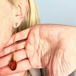 BOUCLES D'OREILLES DIAMANTS GOUTTES CITRINE