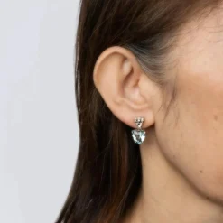 Boucles d'oreilles diamant coeur aigue-marine Vintage or blanc