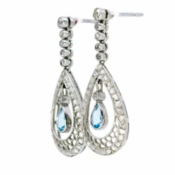 Boucles d'oreilles diamant, Aigue-marine,