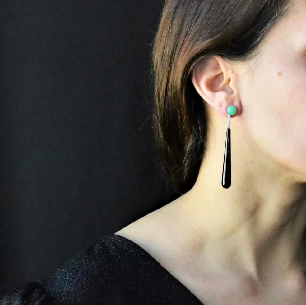 Boucles d'oreilles diamants onyx chrysoprases