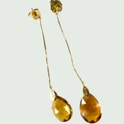BOUCLES D'OREILLES DIAMANTS GOUTTES CITRINE