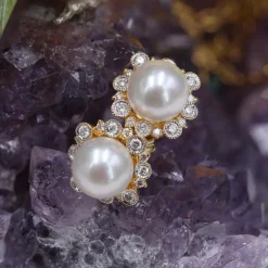 Boucles d'oreilles diamants perle Akoya or jaune