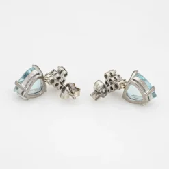 Boucles d'oreilles diamant coeur aigue-marine Vintage or blanc