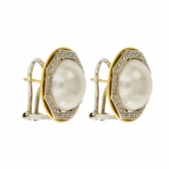Boucles d'oreilles diamants et perles mabé