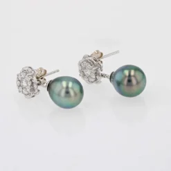 Boucles d'oreilles diamants et perles de Tahiti transformables