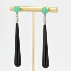Boucles d'oreilles diamants onyx chrysoprases
