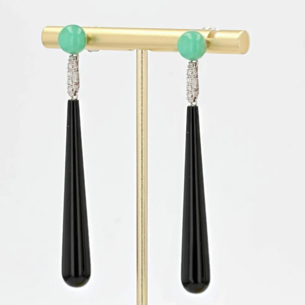 Boucles d'oreilles diamants onyx chrysoprases