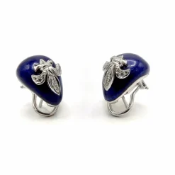 Boucles d'oreilles diamant fleur de lys émail hidalgo or blanc