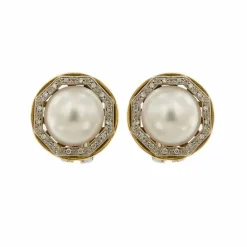 Boucles d'oreilles diamants et perles mabé