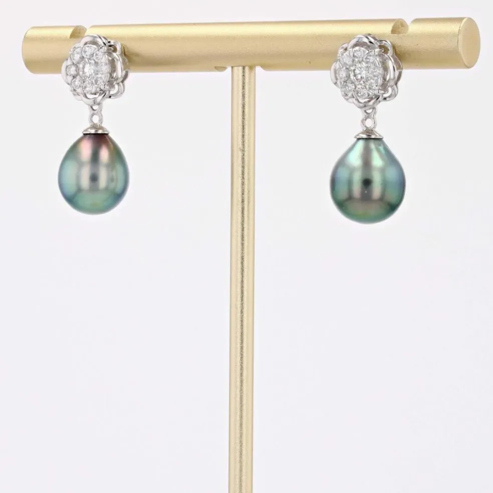 Boucles d'oreilles diamants et perles de Tahiti transformables