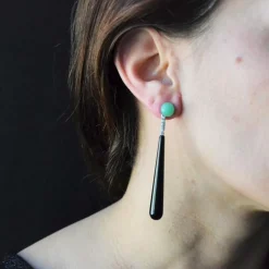 Boucles d'oreilles diamants onyx chrysoprases