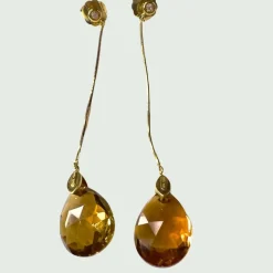 BOUCLES D'OREILLES DIAMANTS GOUTTES CITRINE