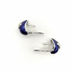 Boucles d'oreilles diamant fleur de lys émail hidalgo or blanc