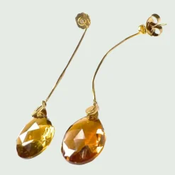 BOUCLES D'OREILLES DIAMANTS GOUTTES CITRINE