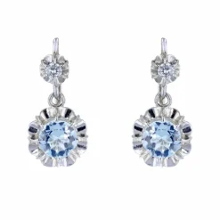 Boucles d'oreilles dormeuses aigues-marines et diamants